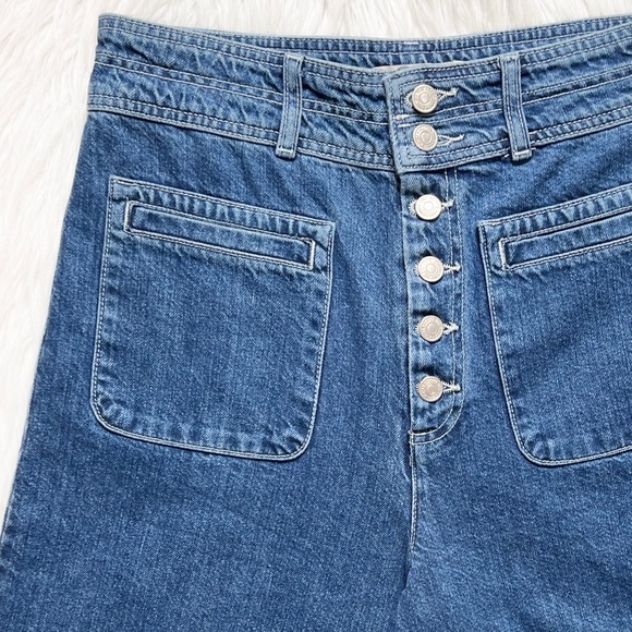 SOLD-Free People High Waist Button Fly Wide Leg Retro Cropped Jeans - Picture 6 of 11